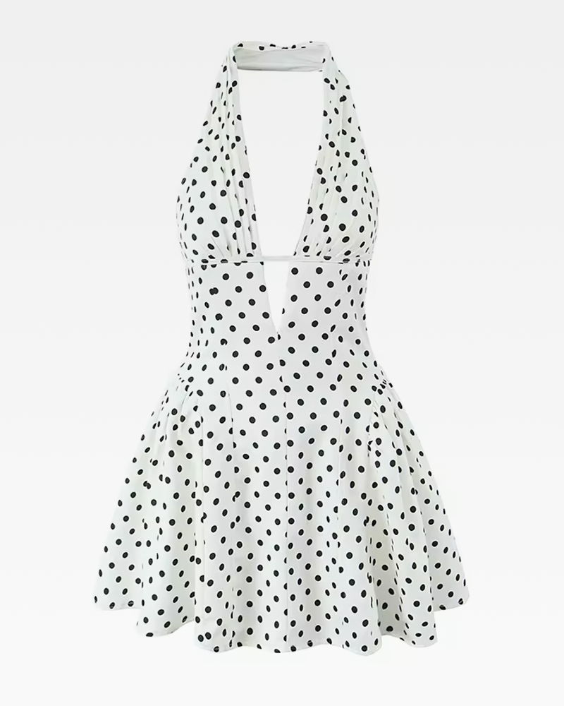 OFFSEAL White Polka Dot Halter Dress