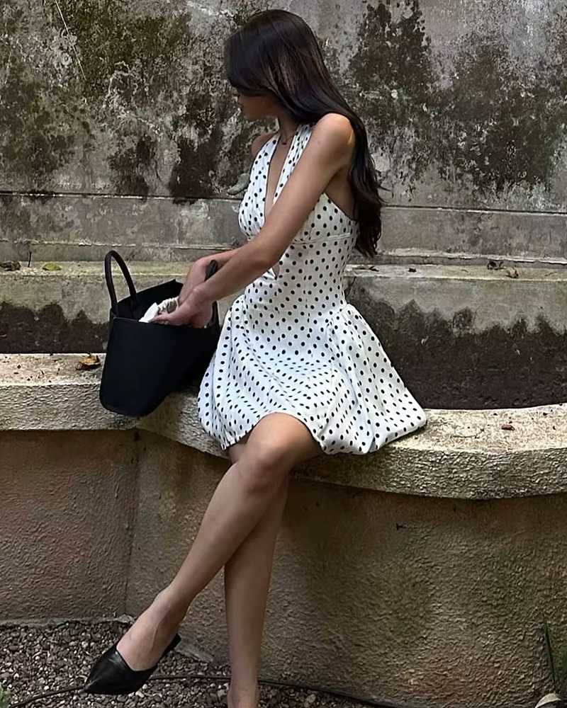 OFFSEAL White Polka Dot Halter Dress