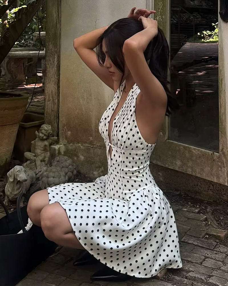 OFFSEAL White Polka Dot Halter Dress