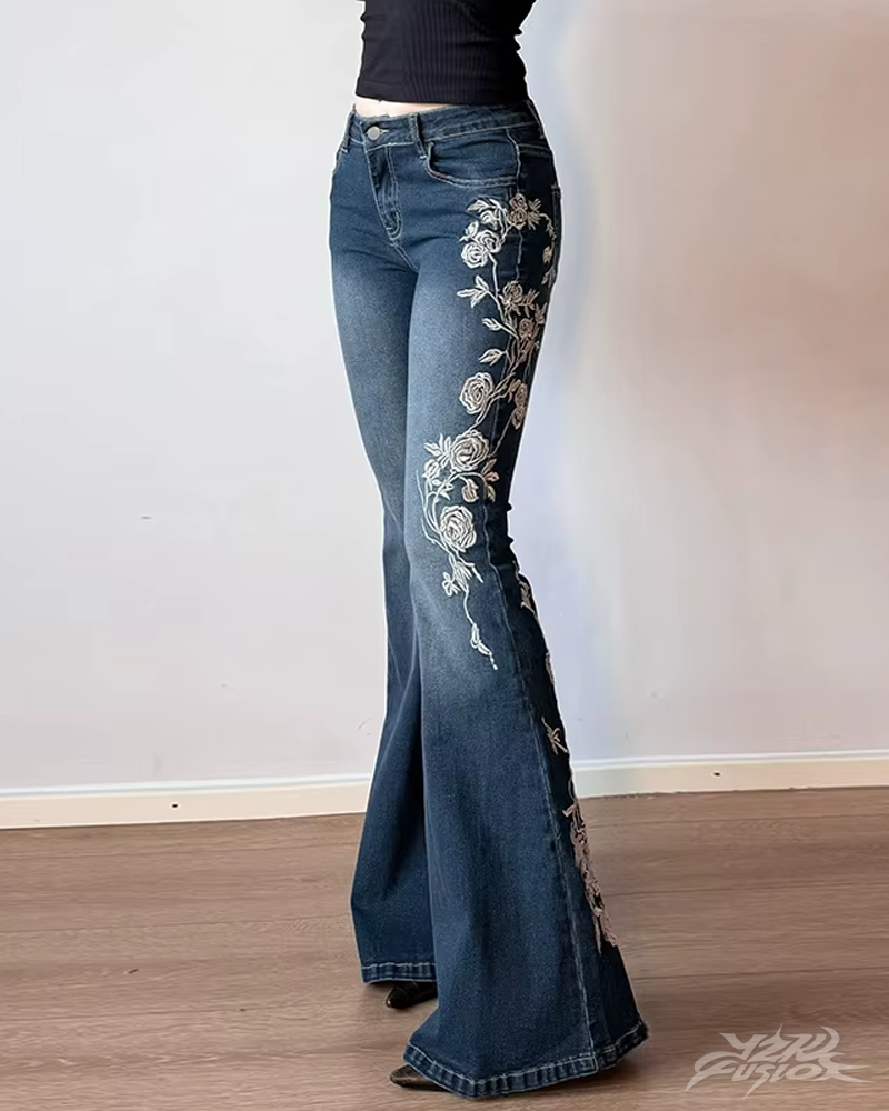 OFFSEAL Women's Floral Embroidered Jeans