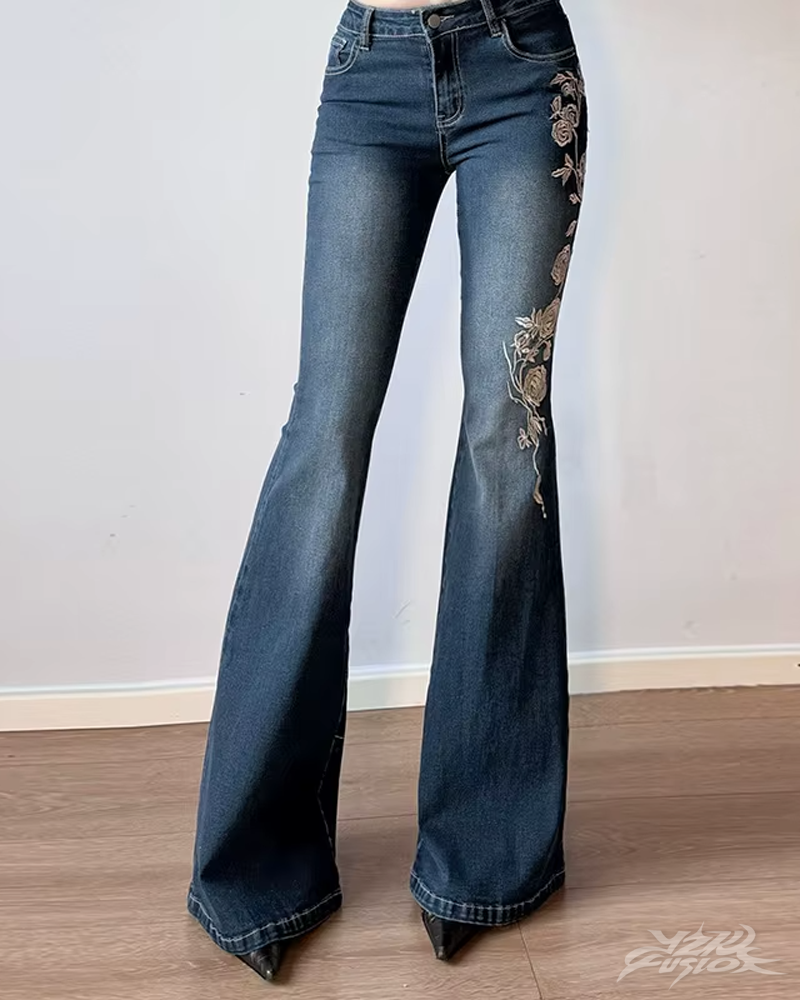 OFFSEAL Women's Floral Embroidered Jeans