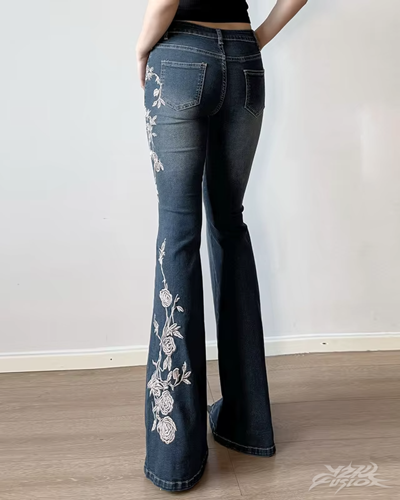 OFFSEAL Women's Floral Embroidered Jeans