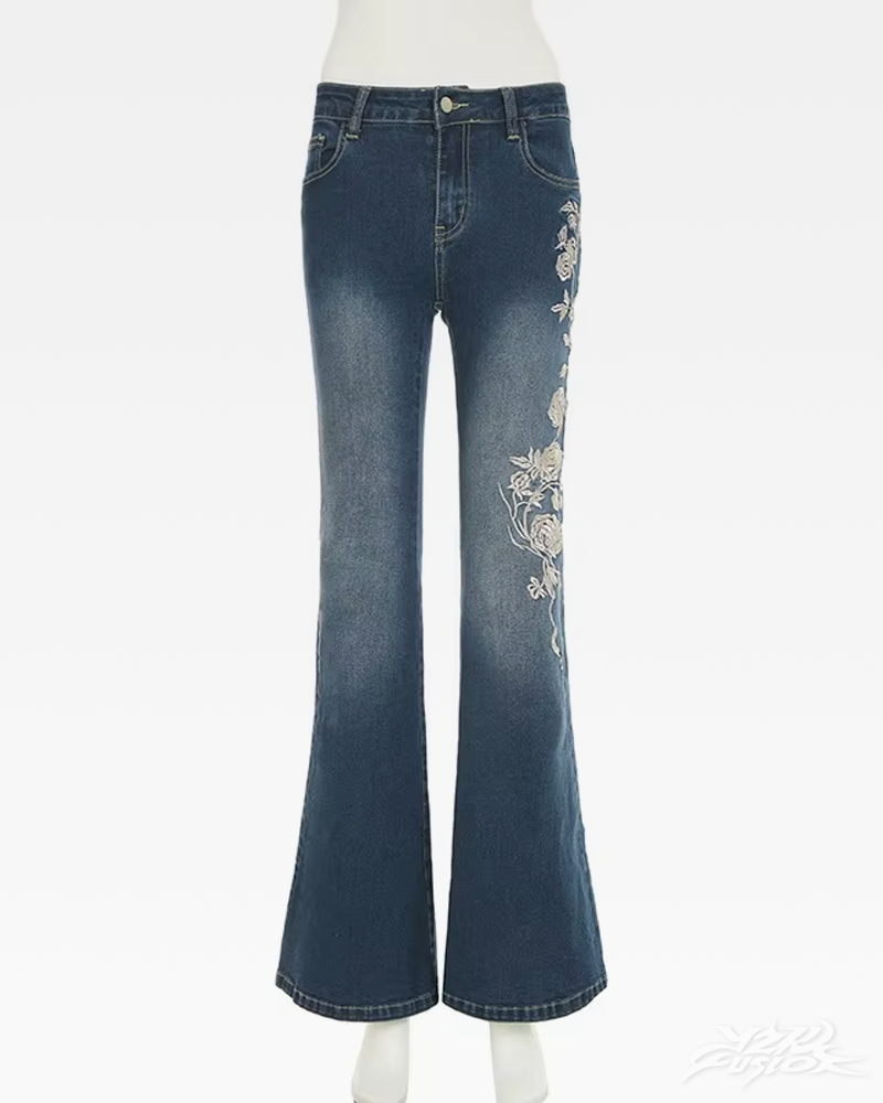 OFFSEAL Women's Floral Embroidered Jeans