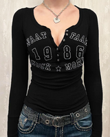 OFFSEAL Y2K Women's Short Sleeve Henley Top