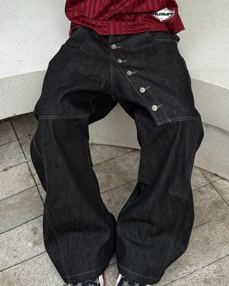 OFFSEAL Y2K Asymmetrical Button Jeans