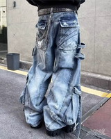 OFFSEAL Y2K Baggy Blue Cargo Jeans