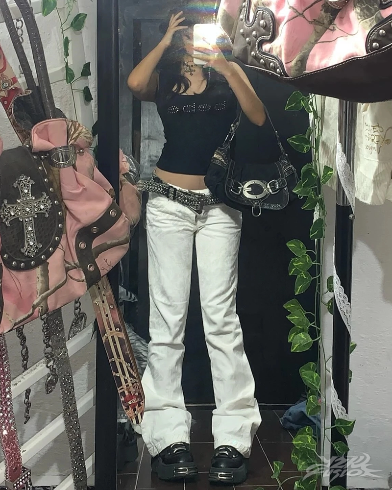 OFFSEAL Y2K Bebe Rhinestone Top