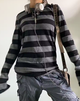 OFFSEAL Y2K Black And Gray Striped Long-Sleeve Shirt
