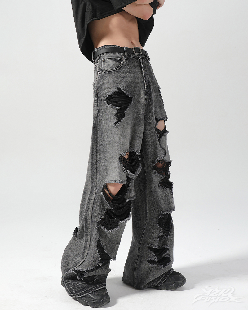 OFFSEAL Y2K Black Ripped Jeans
