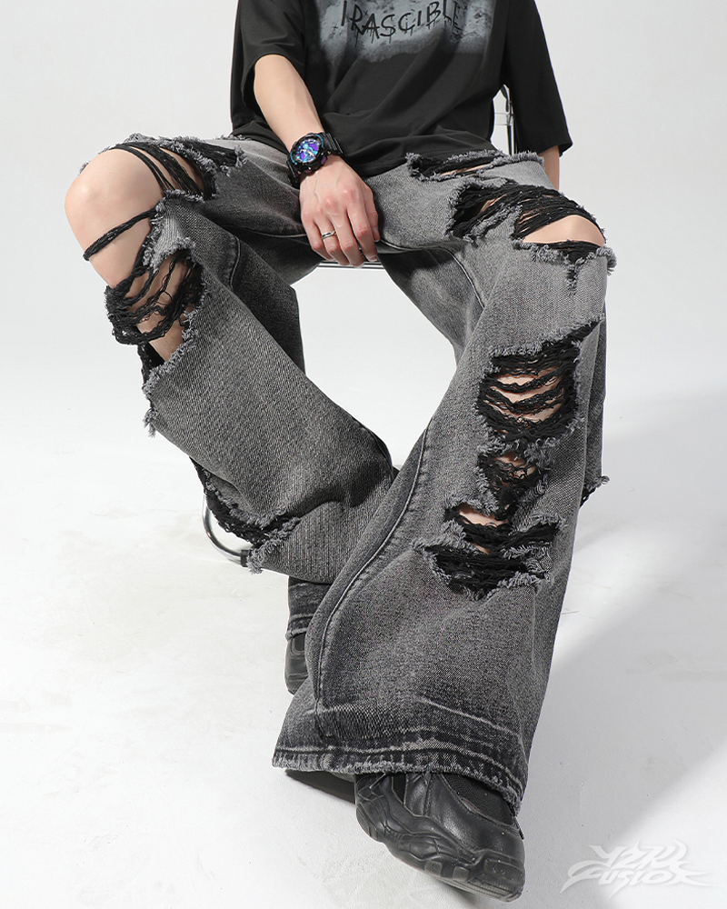OFFSEAL Y2K Black Ripped Jeans