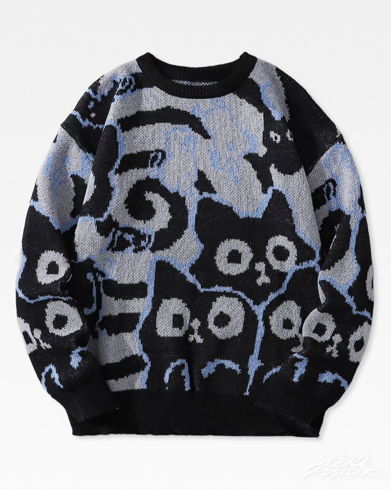 OFFSEAL Y2K Cat Graphic Knit Sweater