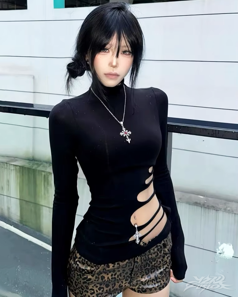 OFFSEAL Y2K Cut Out Turtleneck Top