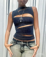 OFFSEAL Y2K Denim Cutout Top
