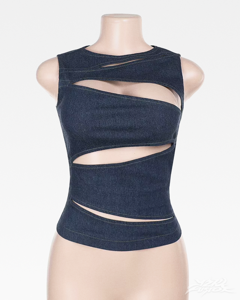 OFFSEAL Y2K Denim Cutout Top