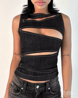 OFFSEAL Y2K Denim Cutout Top
