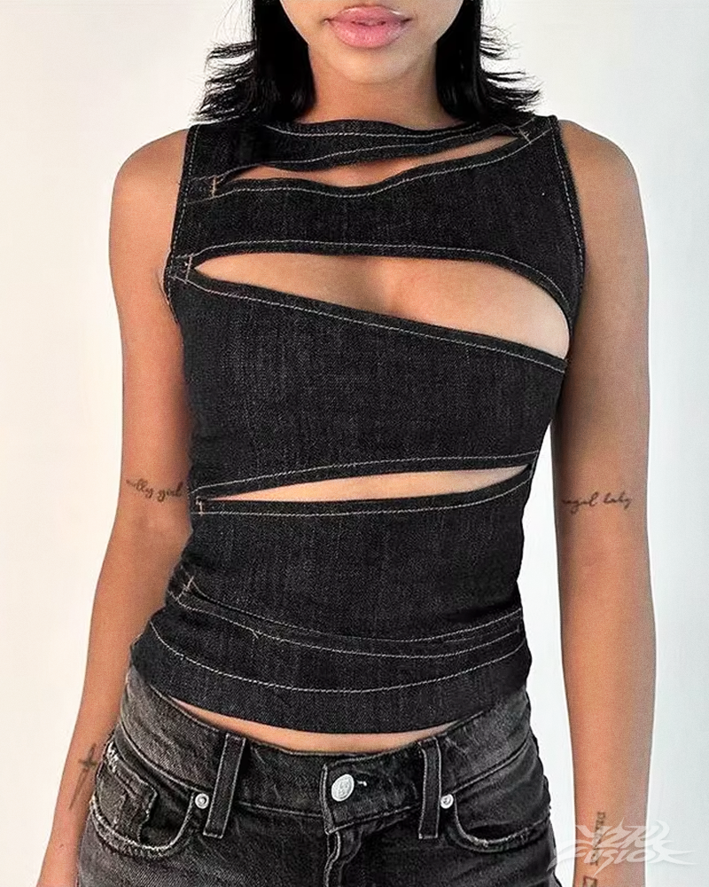 OFFSEAL Y2K Denim Cutout Top