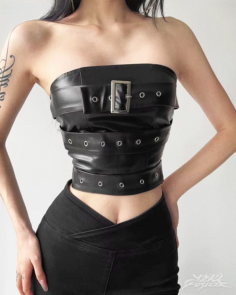 OFFSEAL Y2K Faux Leather Tube Top