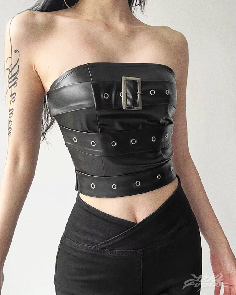 OFFSEAL Y2K Faux Leather Tube Top