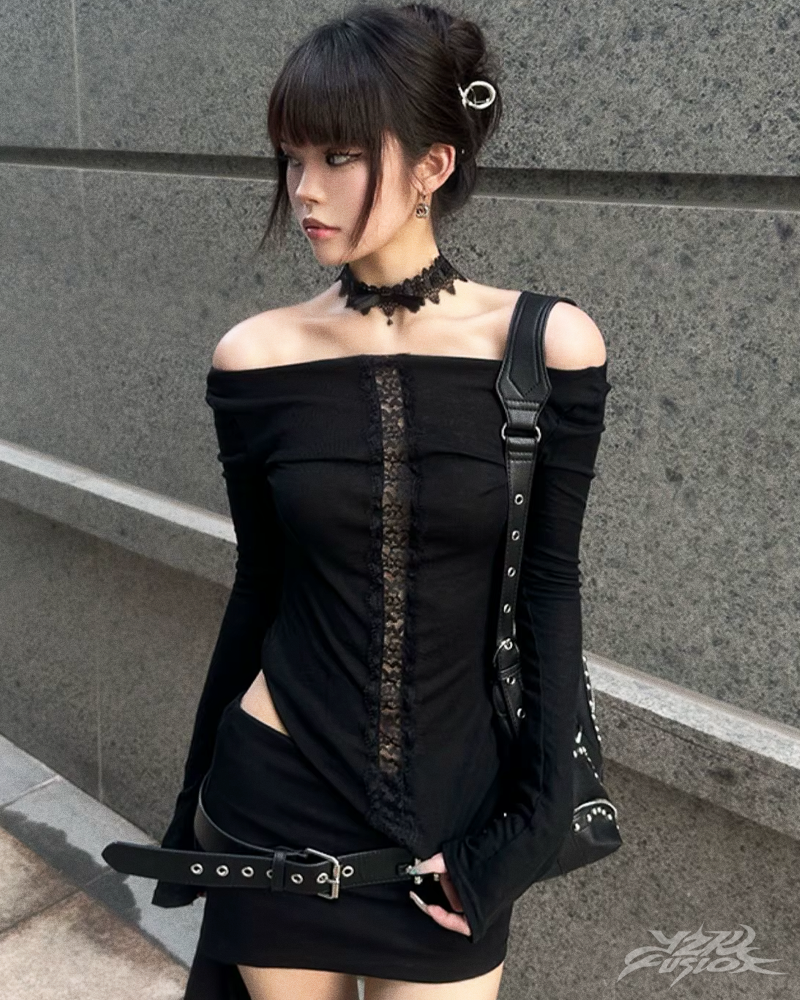OFFSEAL Y2K Grunge Off The Shoulder Top