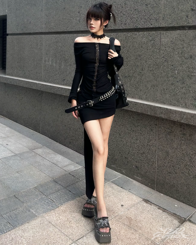 OFFSEAL Y2K Grunge Off The Shoulder Top