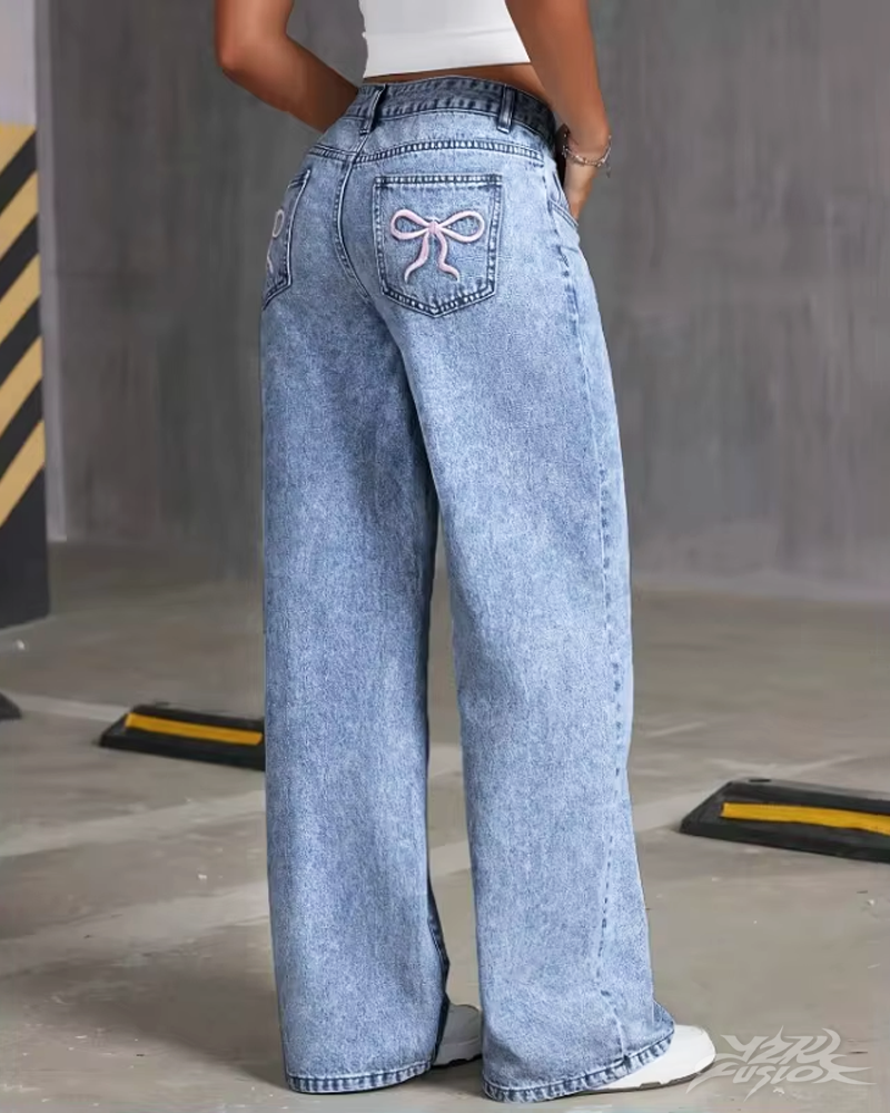 OFFSEAL Y2K Jeans with Pink Bows
