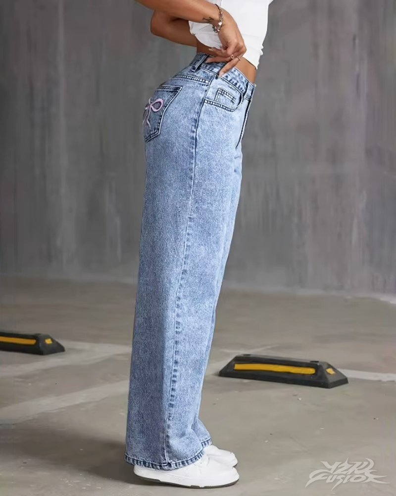 OFFSEAL Y2K Jeans with Pink Bows