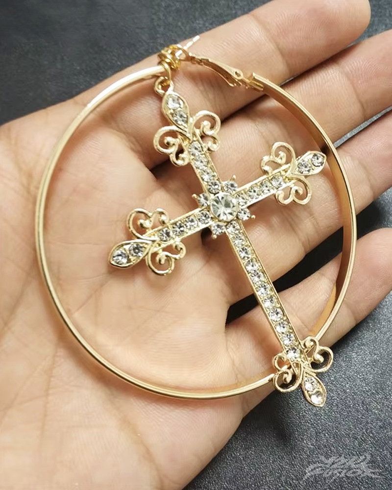 OFFSEAL Y2K Large Cross Hoop Earrings