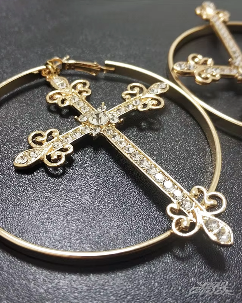 OFFSEAL Y2K Large Cross Hoop Earrings