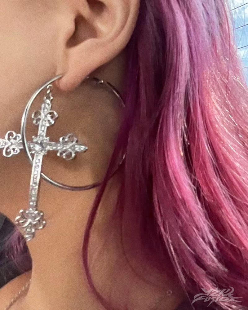 OFFSEAL Y2K Large Cross Hoop Earrings