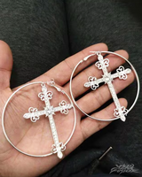 OFFSEAL Y2K Large Cross Hoop Earrings