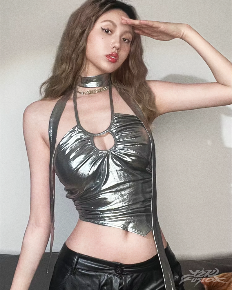 OFFSEAL Y2K Metallic Halter Top