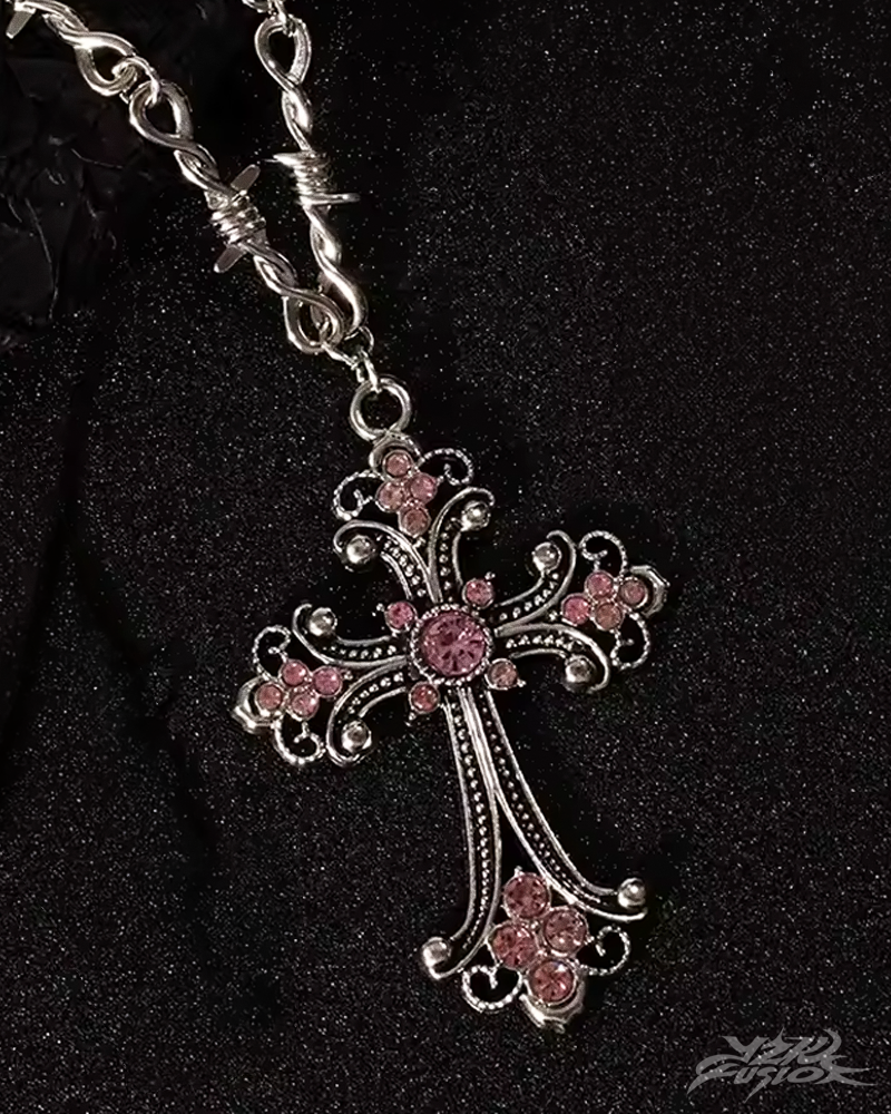 OFFSEAL Y2K Pink Cross Necklace