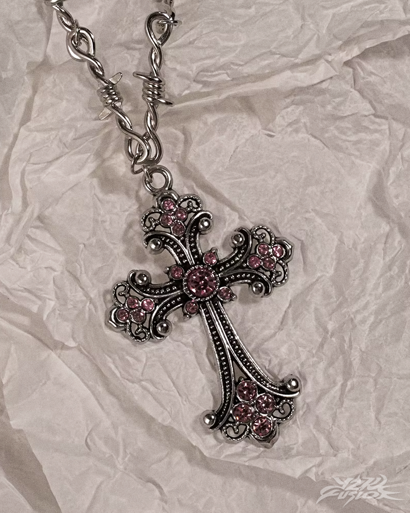OFFSEAL Y2K Pink Cross Necklace