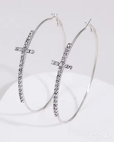 OFFSEAL Y2K Rhinestone Cross Hoop Earrings