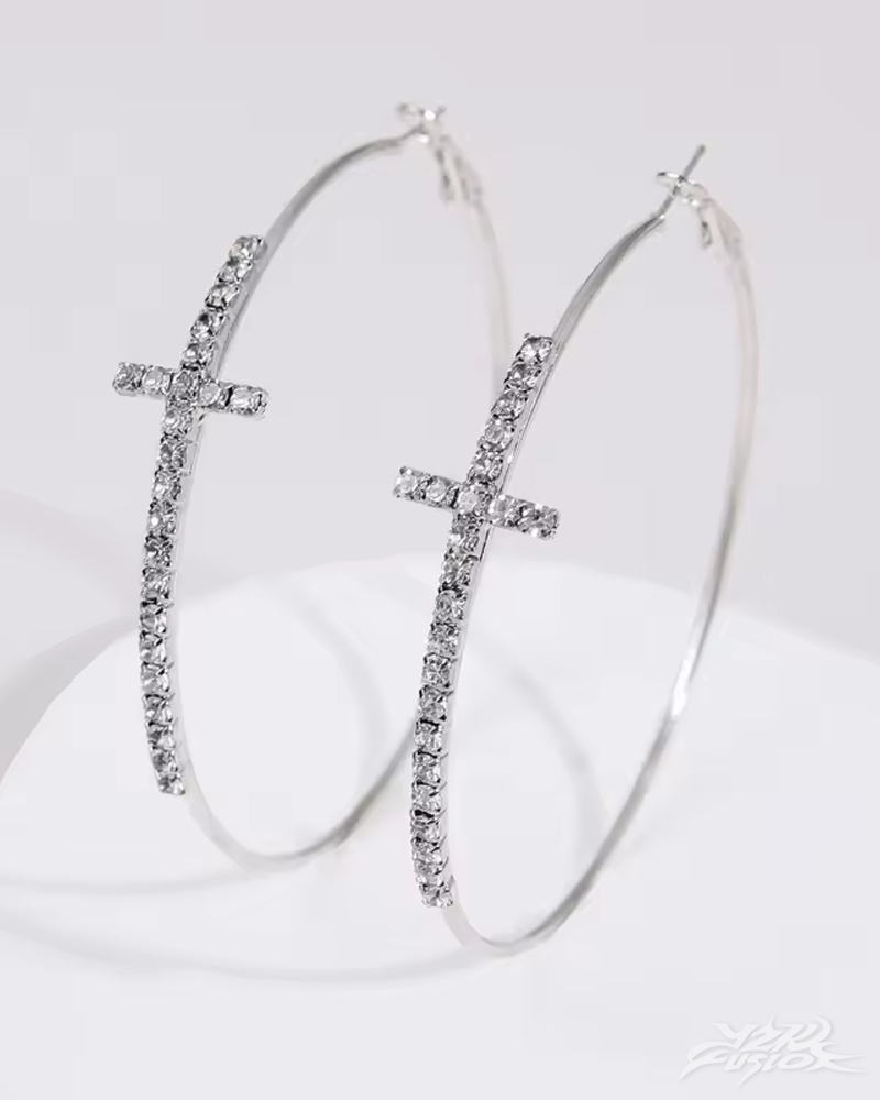 OFFSEAL Y2K Rhinestone Cross Hoop Earrings