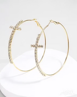 OFFSEAL Y2K Rhinestone Cross Hoop Earrings