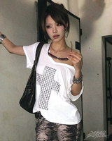 OFFSEAL Y2K Rhinestone Cross Top
