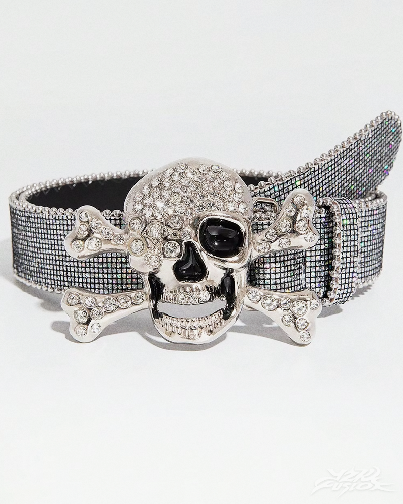 OFFSEAL Y2K Rhinestone Skull Belt