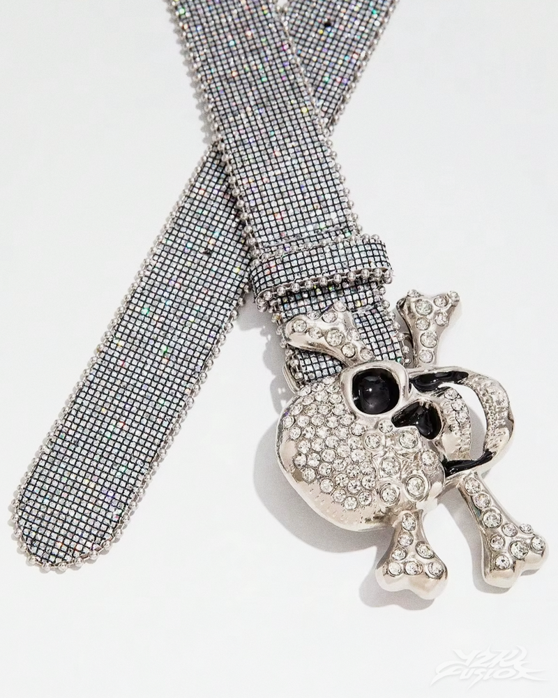 OFFSEAL Y2K Rhinestone Skull Belt