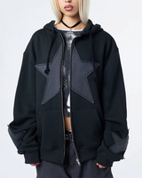 OFFSEAL Y2K Star Patchwork Zip-Up Hoodie