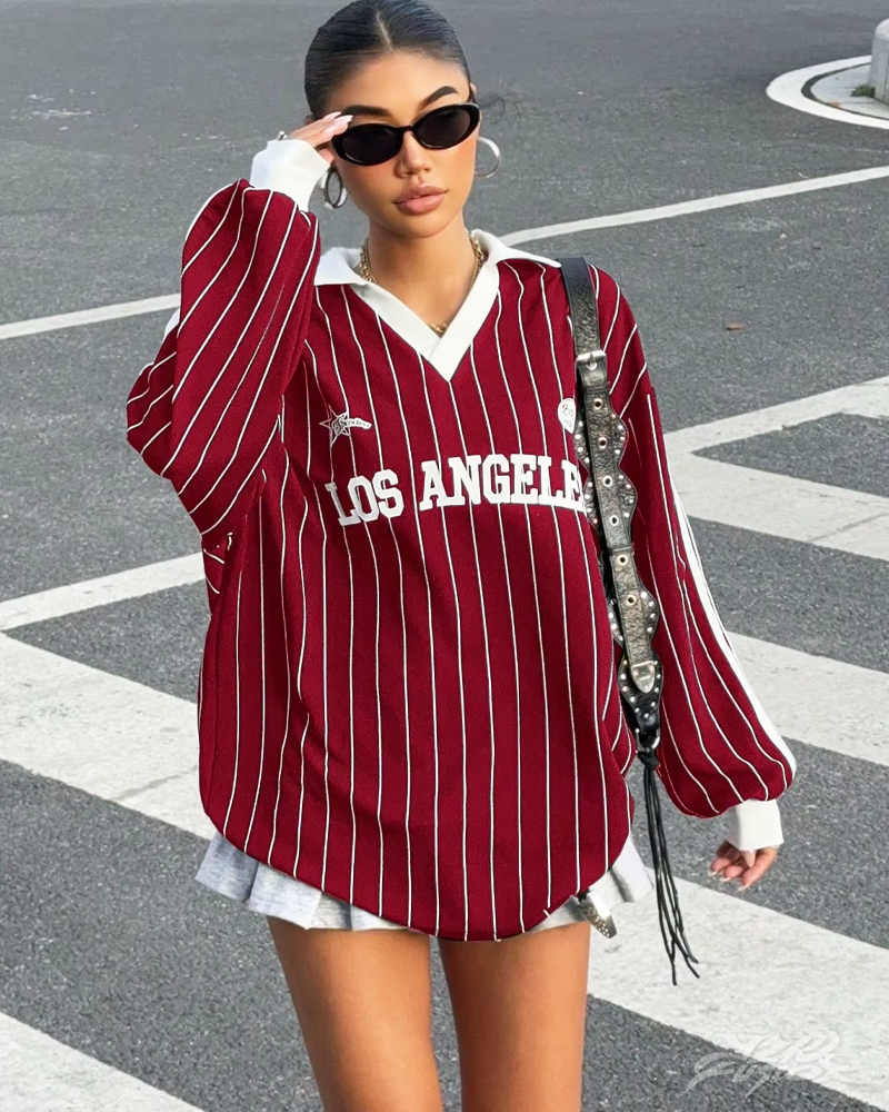 OFFSEAL Y2K Striped Polo Sweatshirt