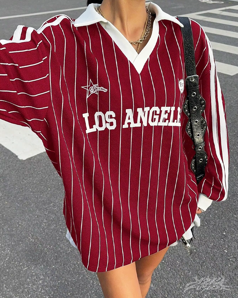 OFFSEAL Y2K Striped Polo Sweatshirt
