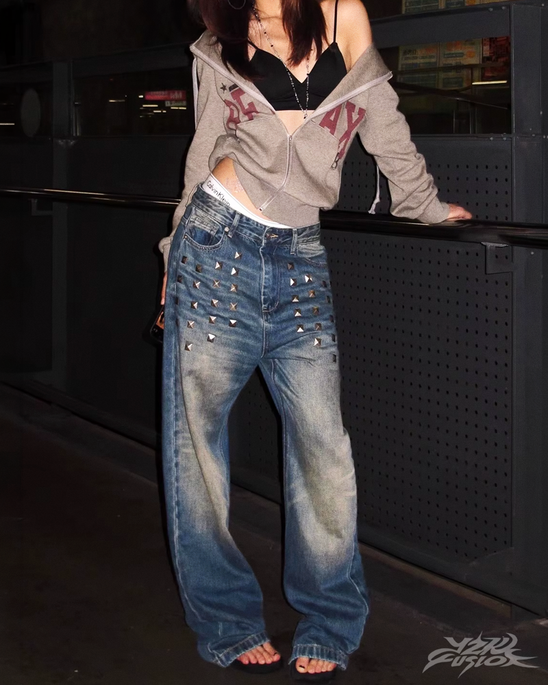 OFFSEAL Y2K Studded Baggy Jeans
