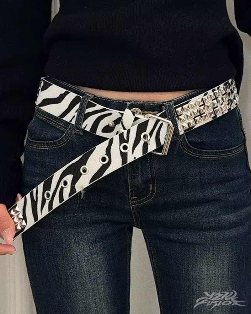 OFFSEAL Y2K Zebra Studded Belt