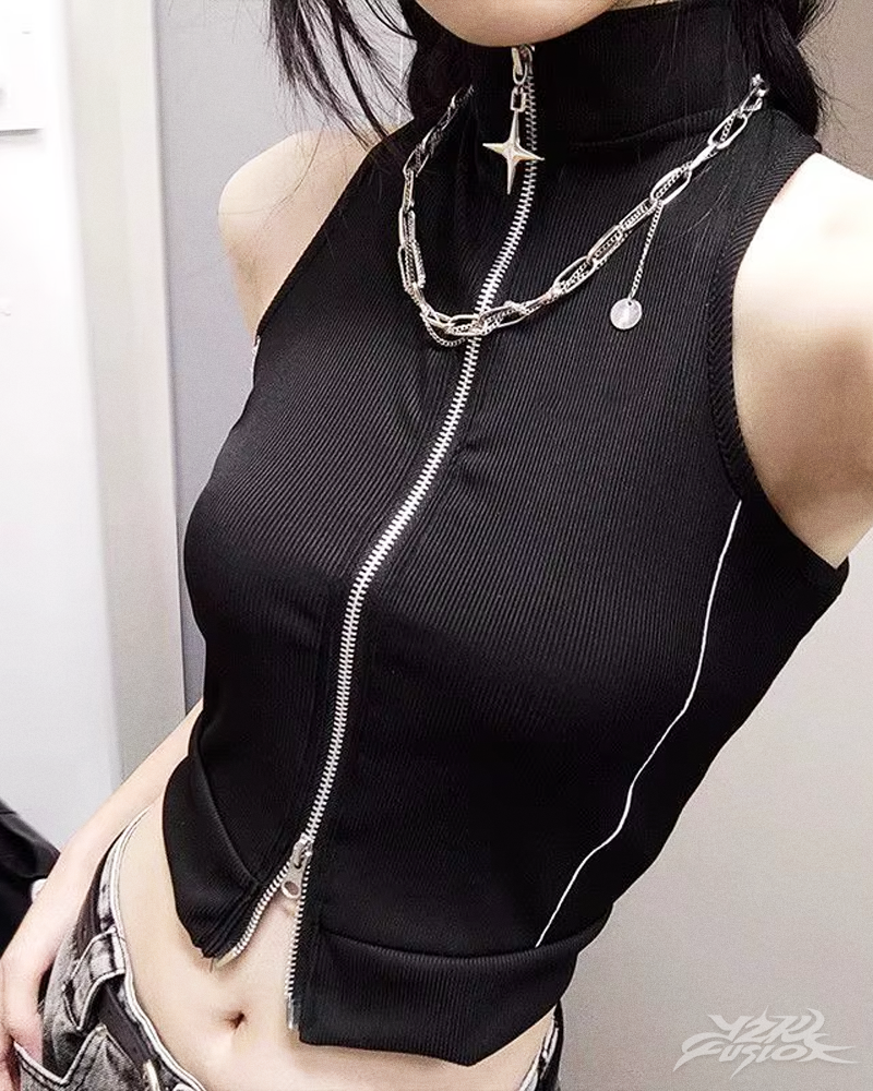 OFFSEAL Y2K Zip-Up Tank Top